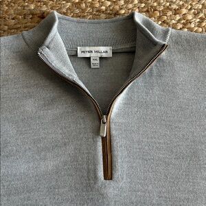 Peter Millar Autumn Crest Suede Trim 1/4 Zip - British Grey